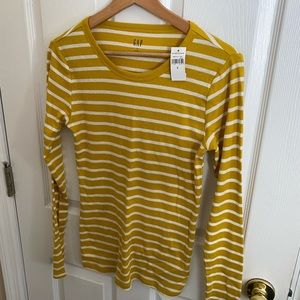 Yellow / Gold & White long sleeve striped Gap t-shirt, never worn!